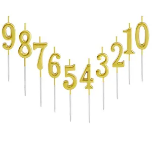 10 Pieces Birthday Candles Cake Numeral Candles Number 0-9 Glitter Cake Topper Decoration for Party, Wedding, Bottle Service, Night Club,Kids ,Adults (Gold)