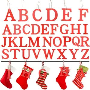 104 Pcs Christmas Stocking Letters Tags Personalized Wooden Alphabet Letters Wood Letter Alphabet Signs Cutouts for DIY Crafts, Christmas Stocking