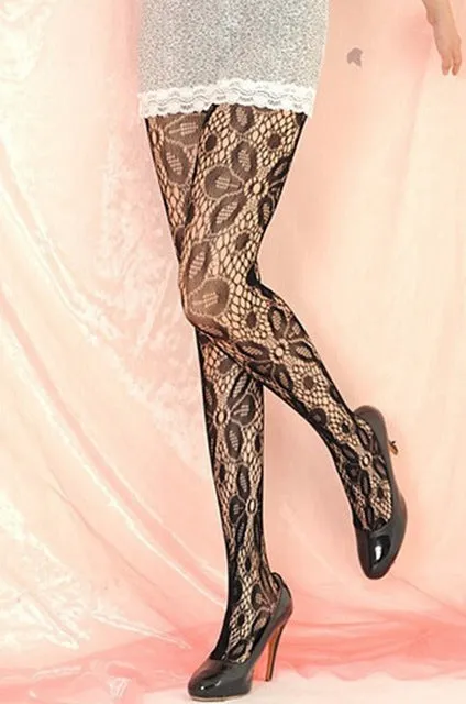 2017 Sexy Women Female Black Fishnet Net Pattern Tights Long Stockings Trouser Jacquard Sheer Hosiery Pantyhose Tights CYK027