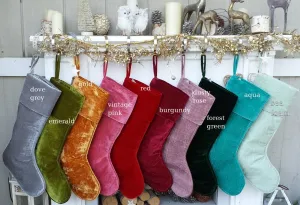 22" Large Personalized Christmas Stockings - Red Gold Green Silver Sea Foam Velvet Modern Boot - Christmas Stocking Embroidered with Names