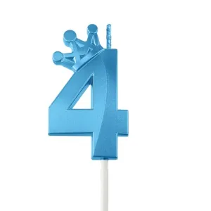 4 Birthday Candle, Number 4 Candle, 4th Birthday Cake Topper, 4 Candle Birthday Girl, Sparkling Candles for Birthday Cake, Birthday Candle 3D Crown Designed, Bluey Birthday Decorations, Blue