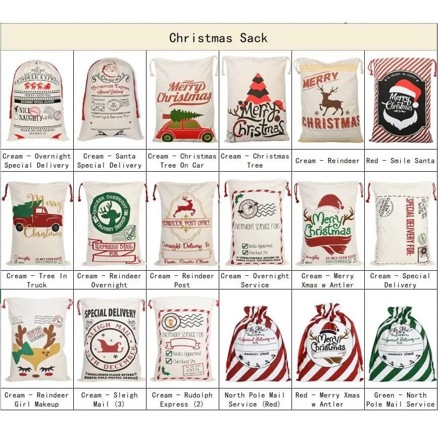 50x70cm Canvas Hessian Christmas Santa Sack Xmas Stocking Reindeer Kids Gift Bag, Cream - Rudolph Express (2£©