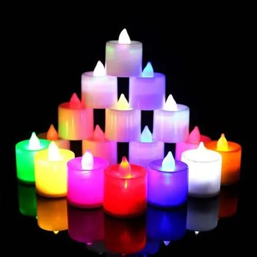 B S NATURAL Flameless Candles LED Heart Shape Tea Light Candles Multi Color Electrical Diya Candles Battery Operated Fake Candles for Gift/(Pack of 12)_02