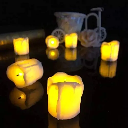 Balloonistics 12 pcs Melting Yellow Flameless Candles Round Shape Tealight LED Electronic Candle Lamp Battery Operated Candles Home Rooom Decoration - 5 Cm