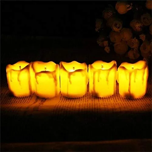 Balloonistics 12 pcs Melting Yellow Flameless Candles Round Shape Tealight LED Electronic Candle Lamp Battery Operated Candles Home Rooom Decoration - 5 Cm