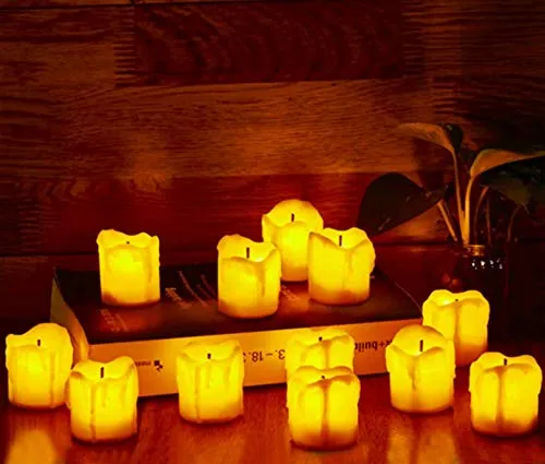 Balloonistics 12 pcs Melting Yellow Flameless Candles Round Shape Tealight LED Electronic Candle Lamp Battery Operated Candles Home Rooom Decoration - 5 Cm