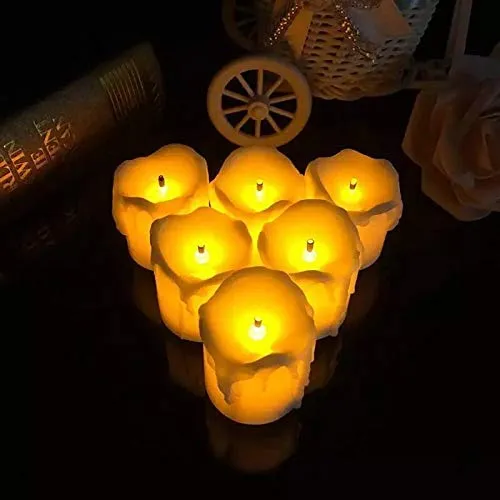 Balloonistics 12 pcs Melting Yellow Flameless Candles Round Shape Tealight LED Electronic Candle Lamp Battery Operated Candles Home Rooom Decoration - 5 Cm