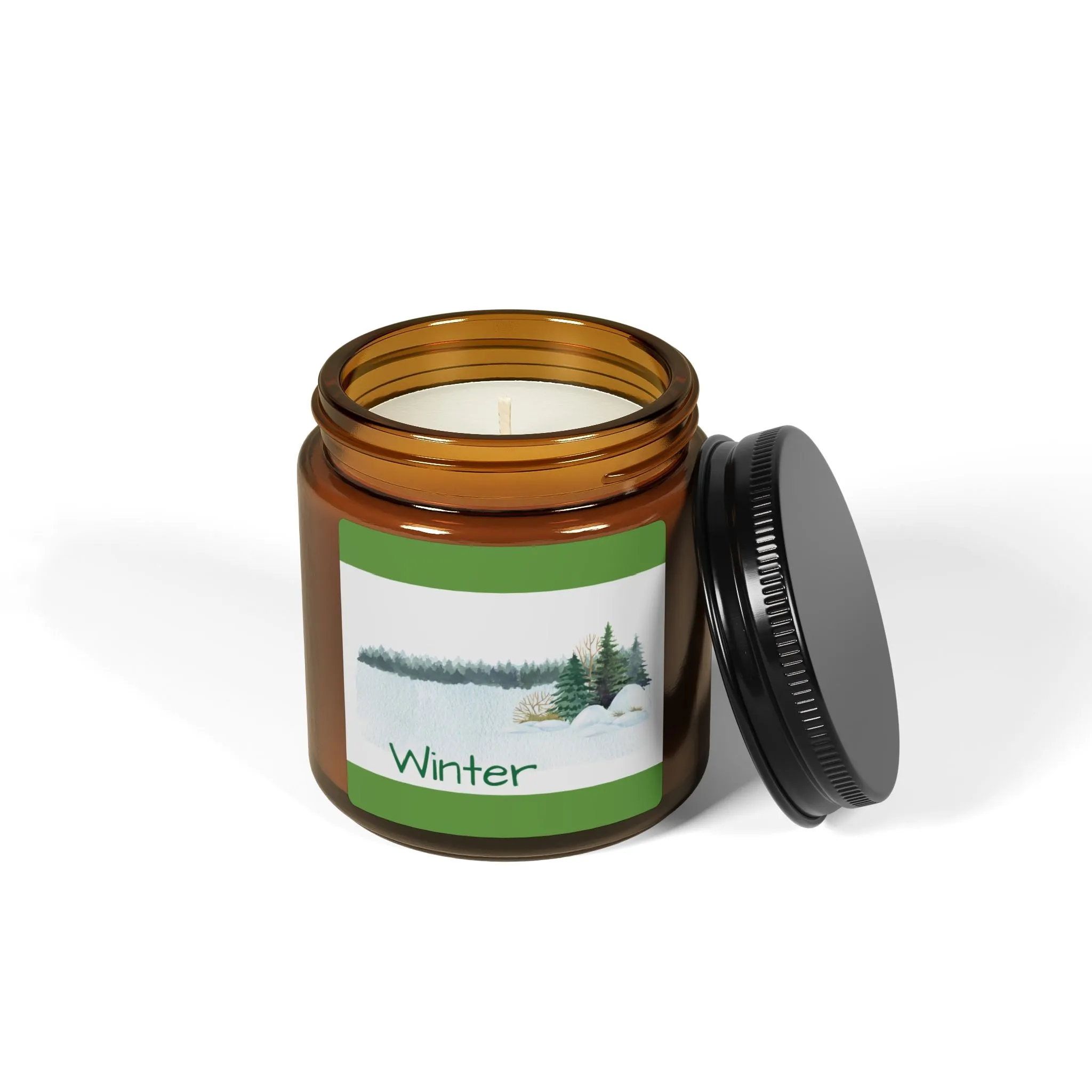 Beautiful, safe soy candle with a Winter scent option and beautiful winter message