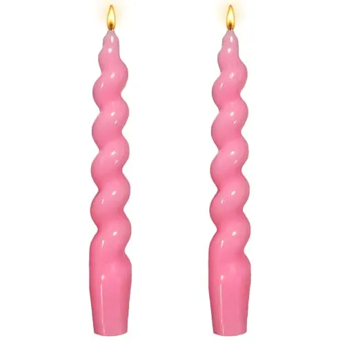 Berkebun pIink Spiral Taper Candle H7.5inch -Set of 2 Tapered Candles, Dripless and Smokeless,Long Candle,Tall Candlesticks, Home Dinner, Party, Wedding, Halloween, Churches,Christmas (20cm, Pink)