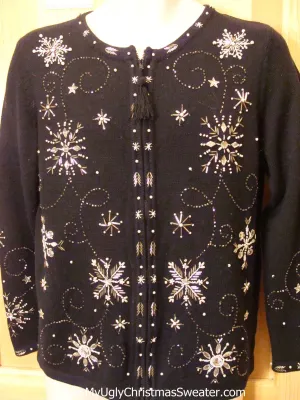 Black Tacky Christmas Sweater Snowflake Bling