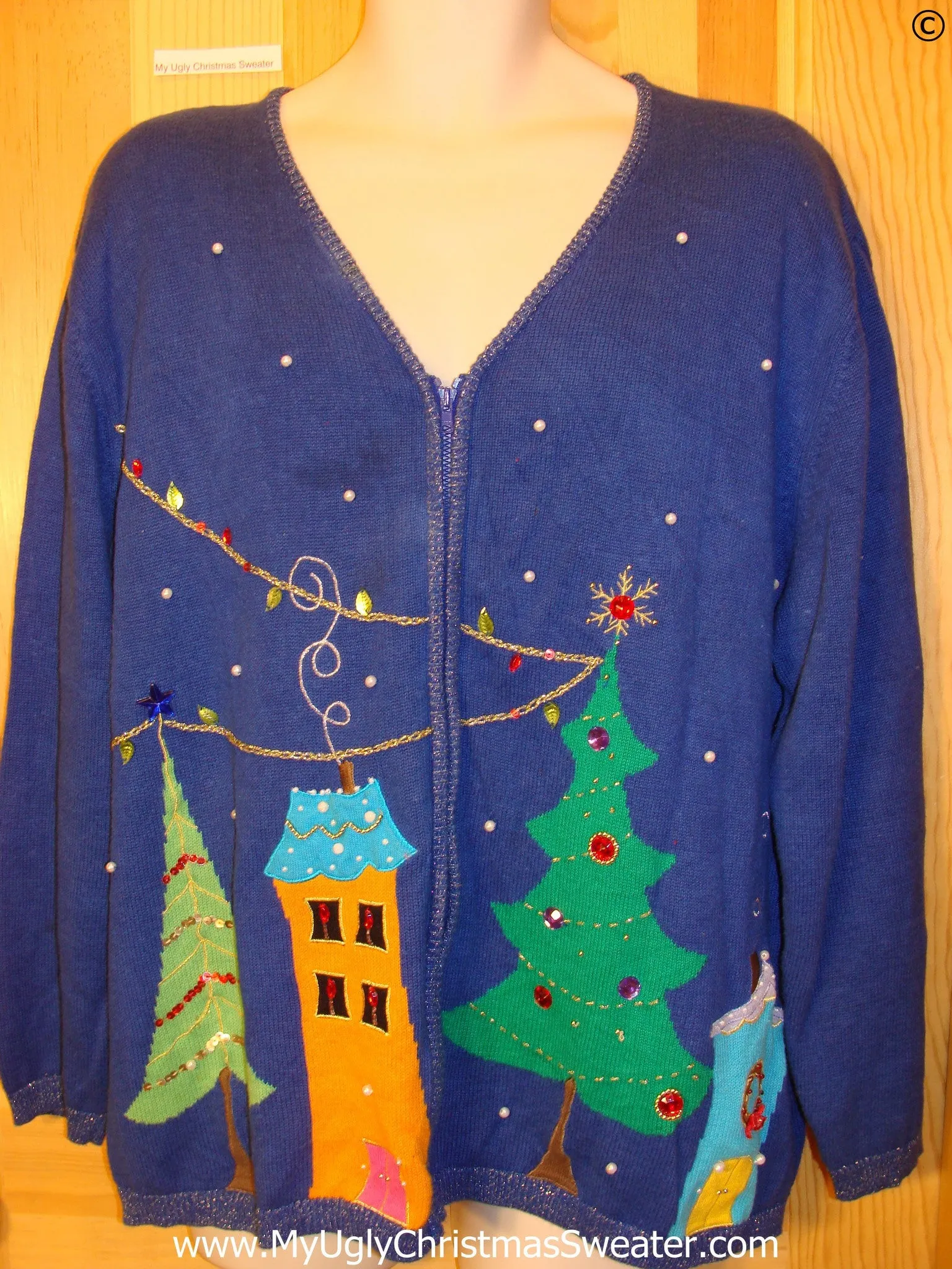 Blue 80s Tacky Christmas Sweater Warped Houses