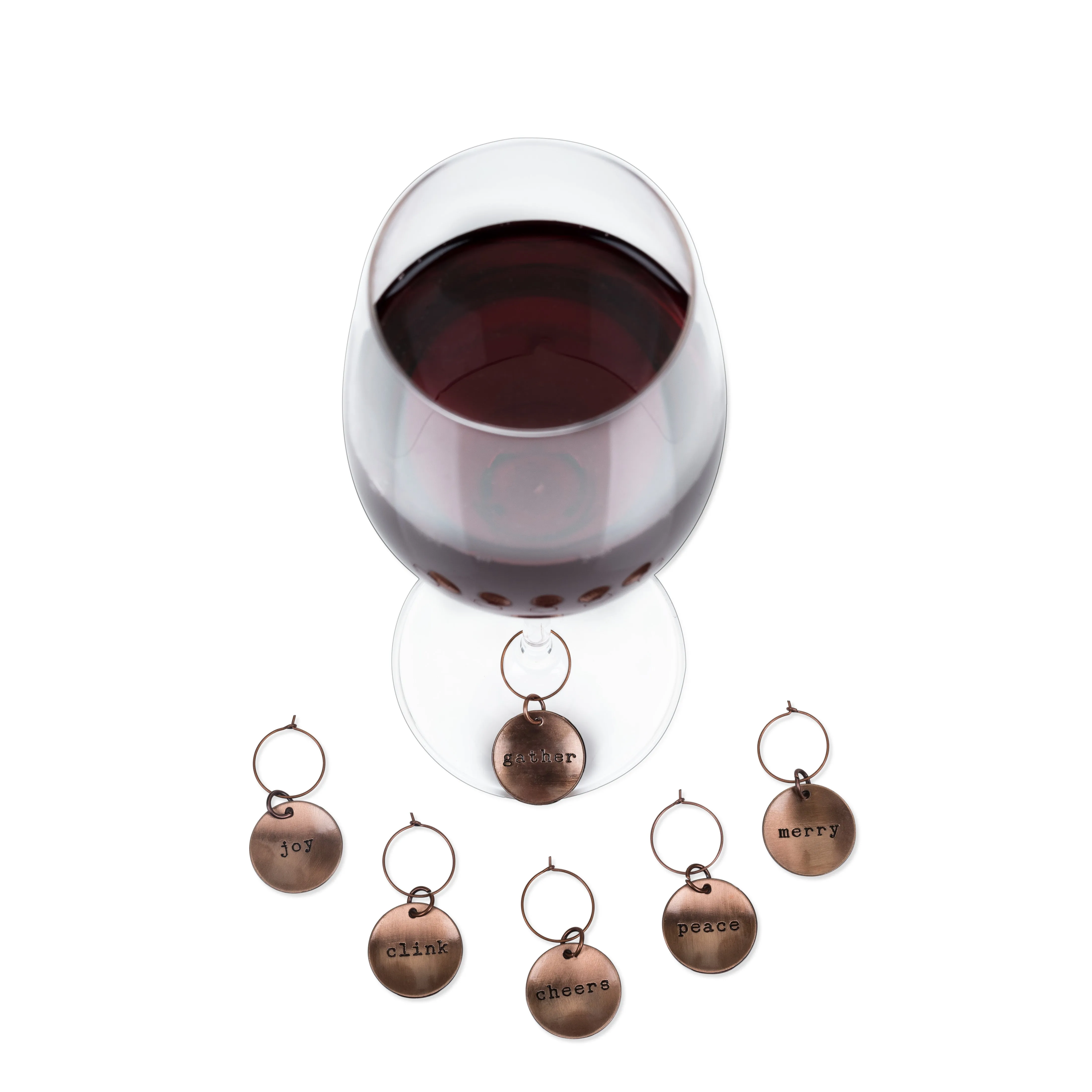 Brushed Copper Holiday Wine Charms