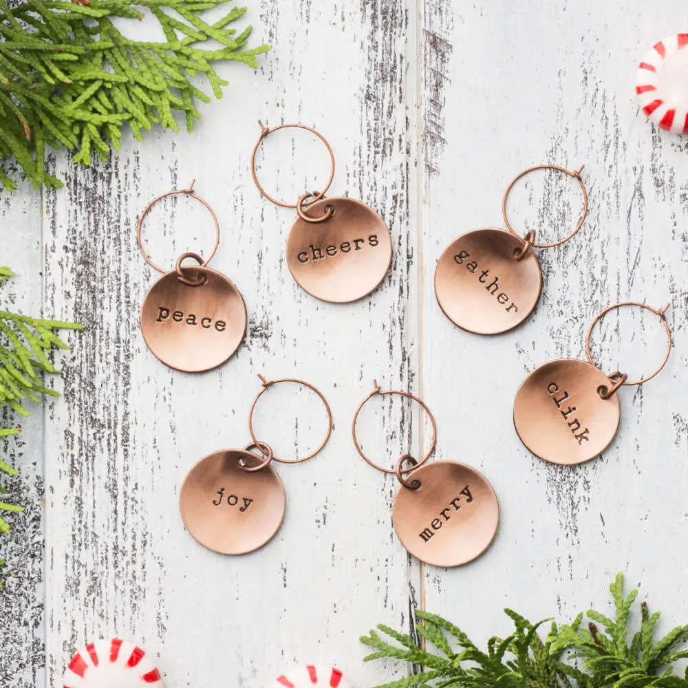 Brushed Copper Holiday Wine Charms