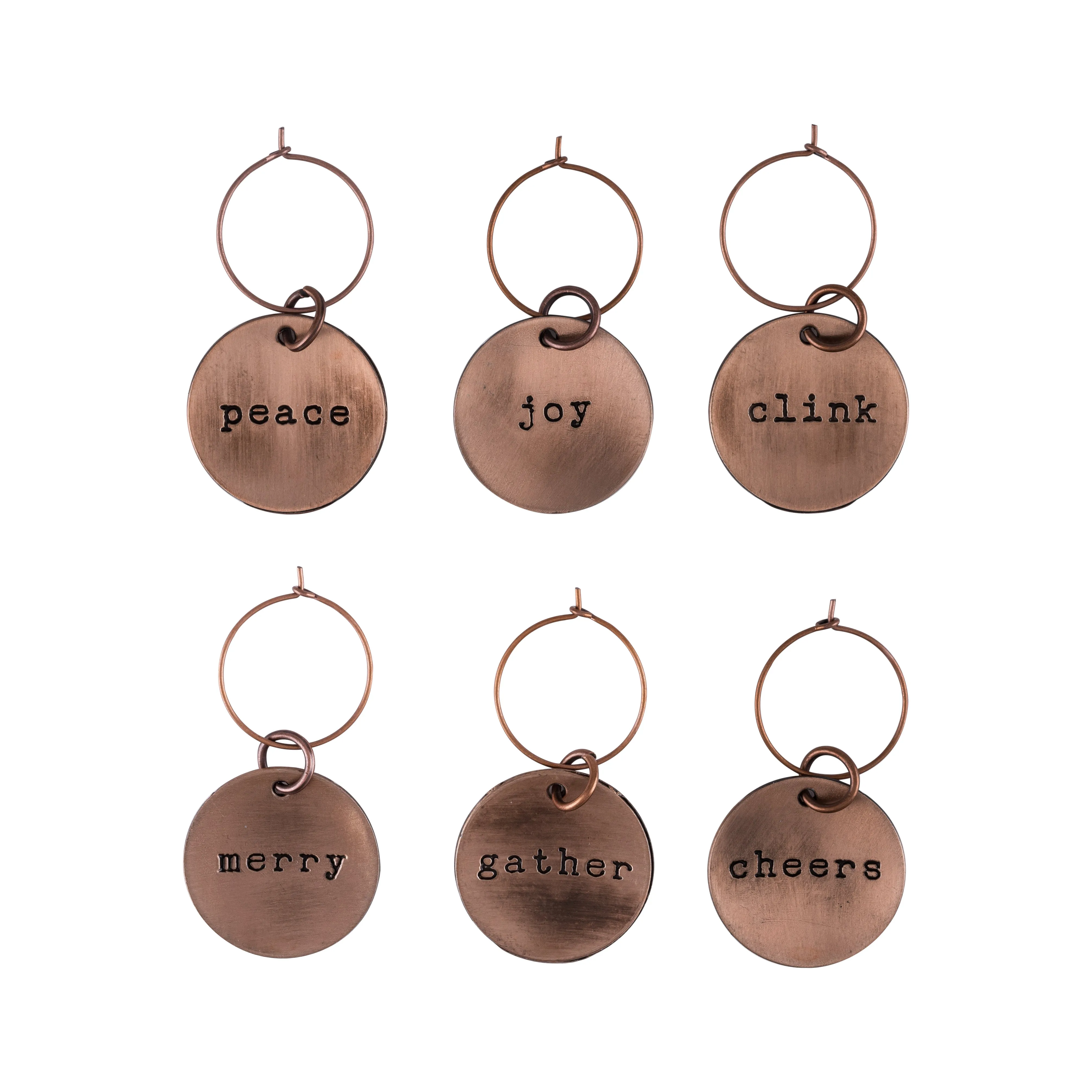 Brushed Copper Holiday Wine Charms