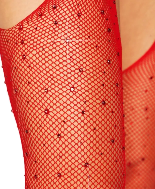 Casey Rhinestone Suspender Pantyhose - O/S (Red)