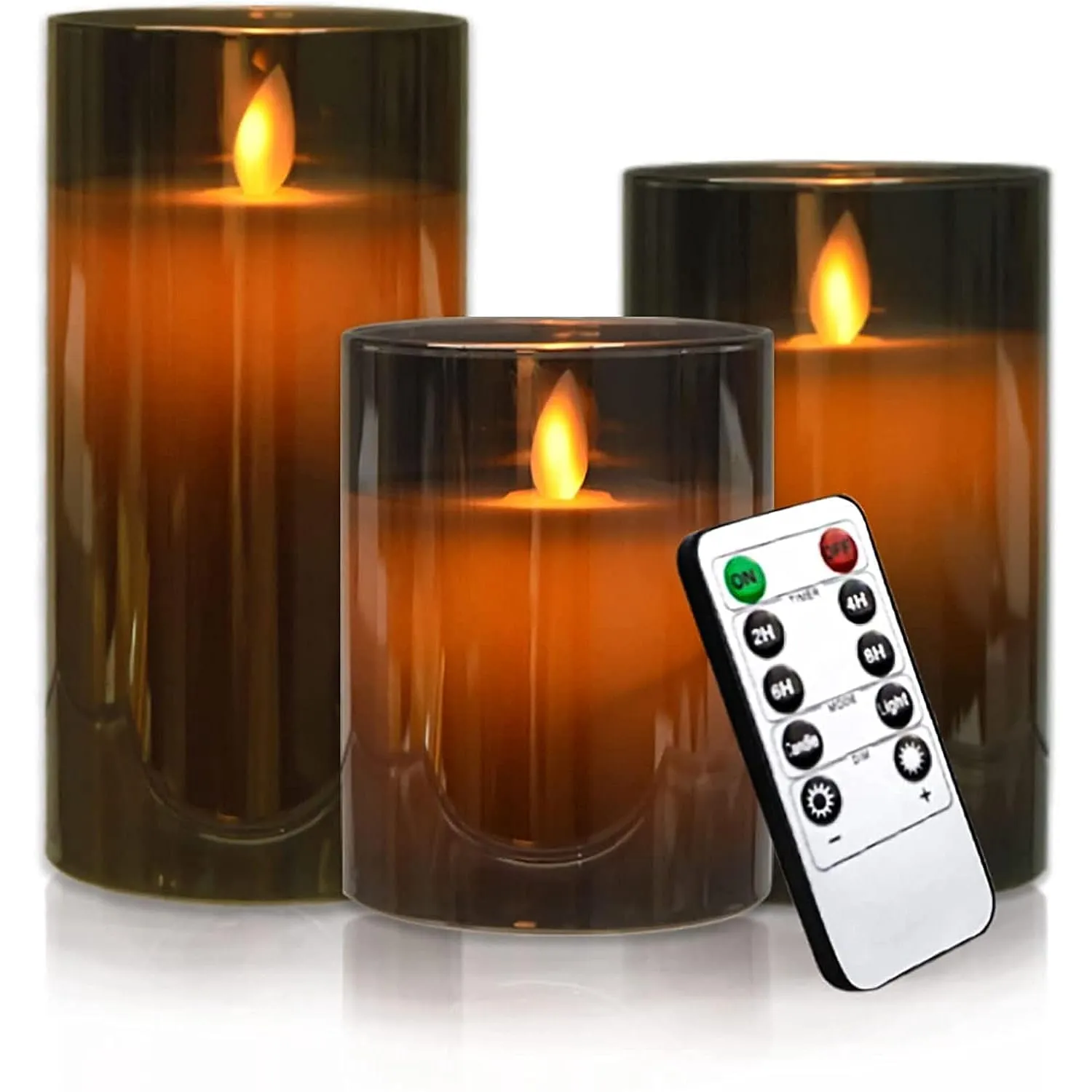 CASSOWARY® Flameless Led Candles with Remote Realistic Flickering Effect and Safe (Set-3, Grey)