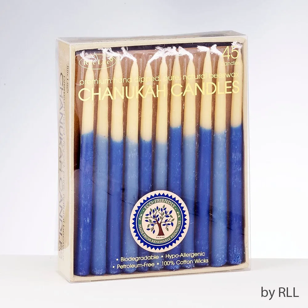 Chanukah Candles,hand-dipped Beeswax, Blue&natural 45/recycle Box