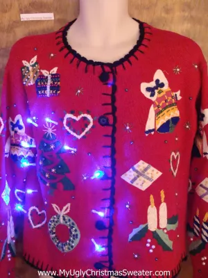 Cheesy Candles and Lit Up Tree Tacky Xmas Sweater