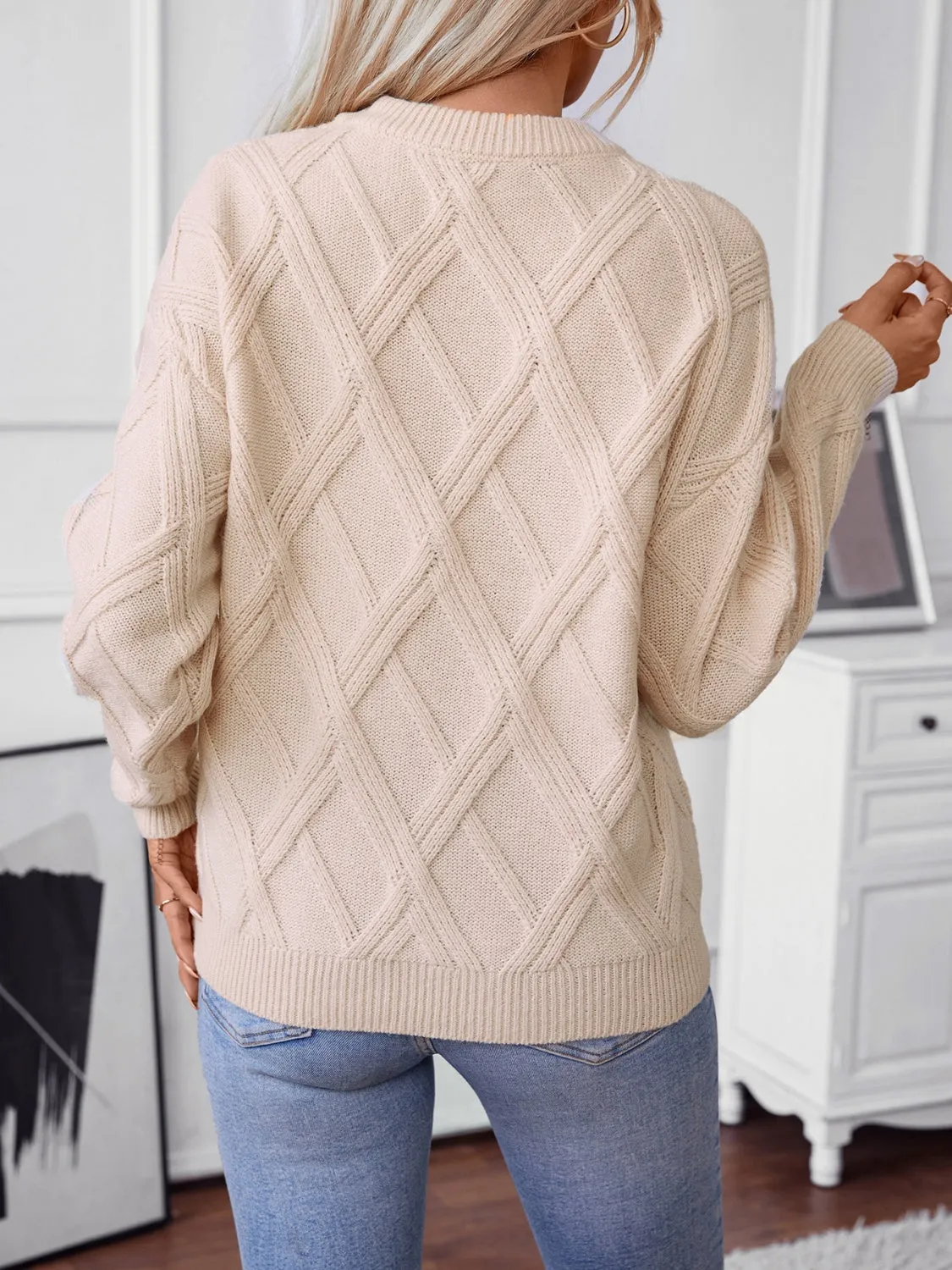 Chic Geometry: Cozy Round Neck Sweater