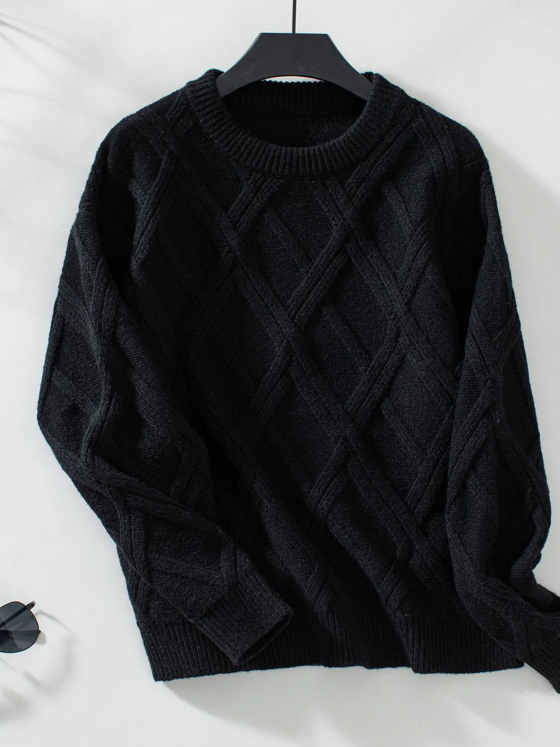 Chic Geometry: Cozy Round Neck Sweater