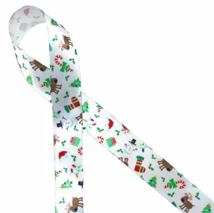 Christmas elements Ribbon on 7/8"  White Single Face