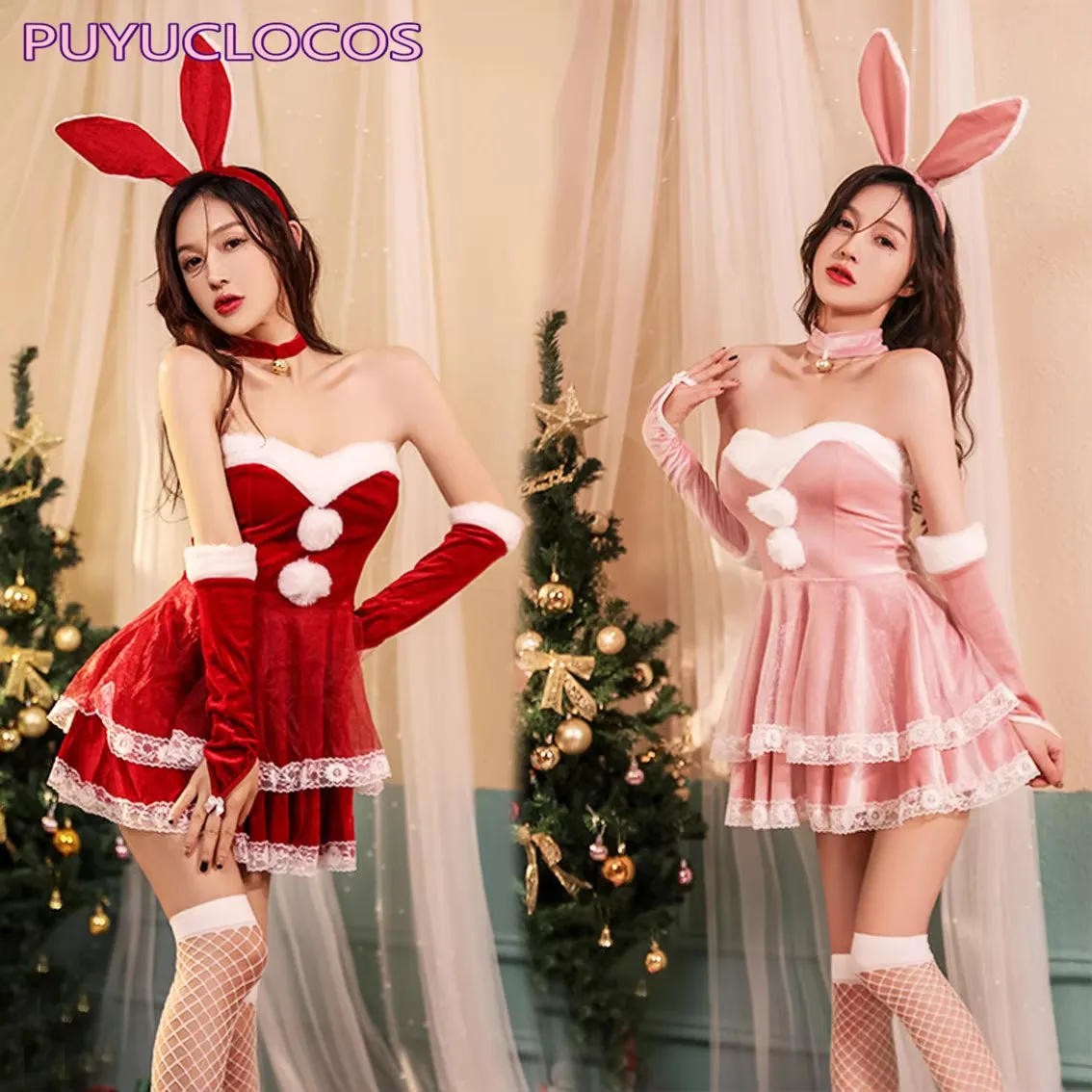 Christmas Xmas Lady Santa Claus Cosplay Costume Sexy Lingerie Bunny Girl Tube Dress Maid Waitress Uniform