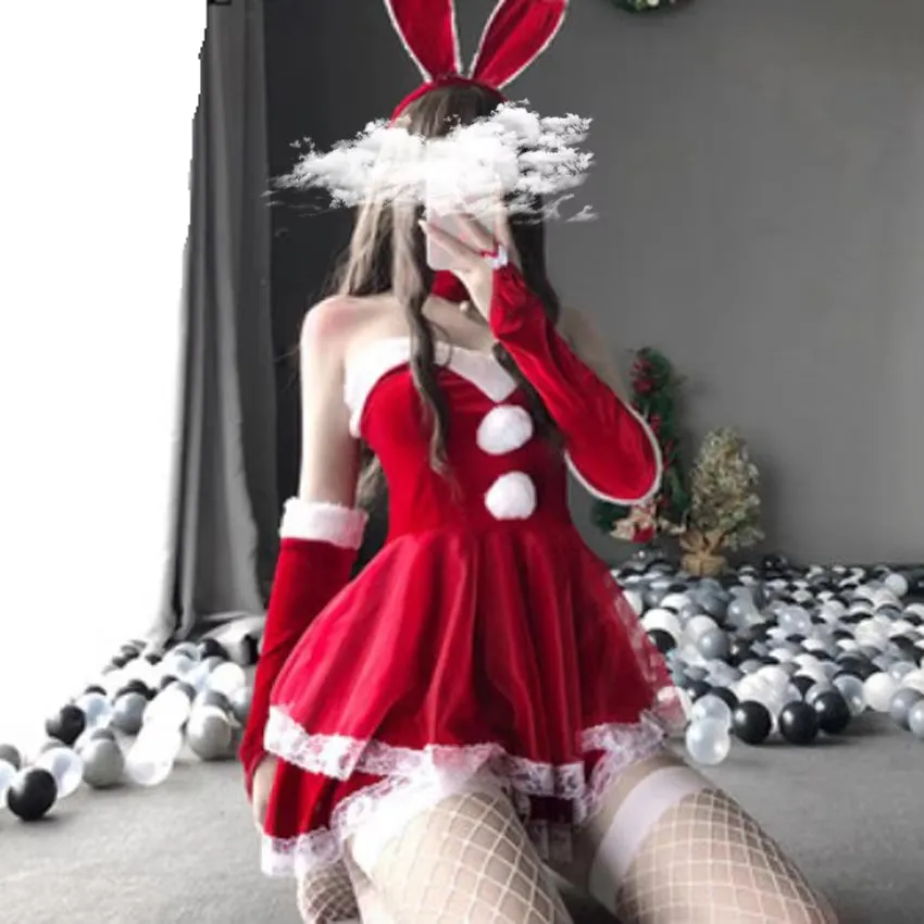 Christmas Xmas Lady Santa Claus Cosplay Costume Sexy Lingerie Bunny Girl Tube Dress Maid Waitress Uniform