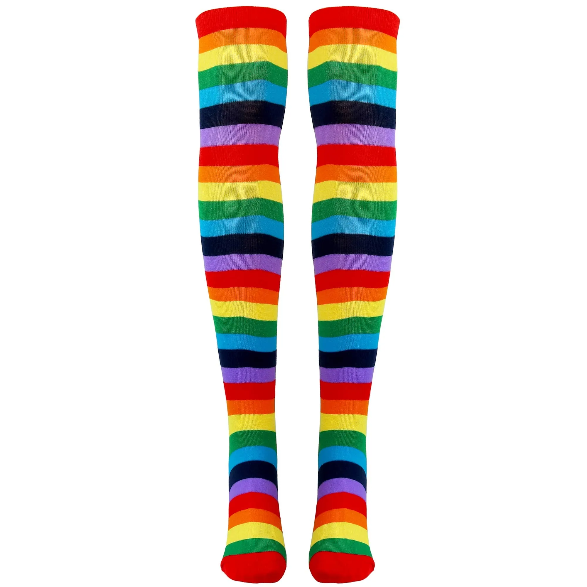 Colorful Rainbow Striped Socks - Over The Knee Clown Striped Costume Accessories Thigh High Stockings for Men, Women and Kids