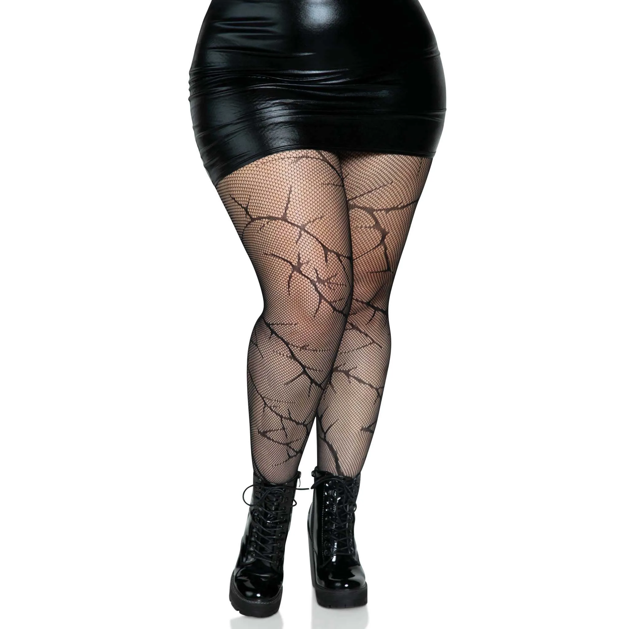 Cracked Fishnet Tights - 1x/2x - Black