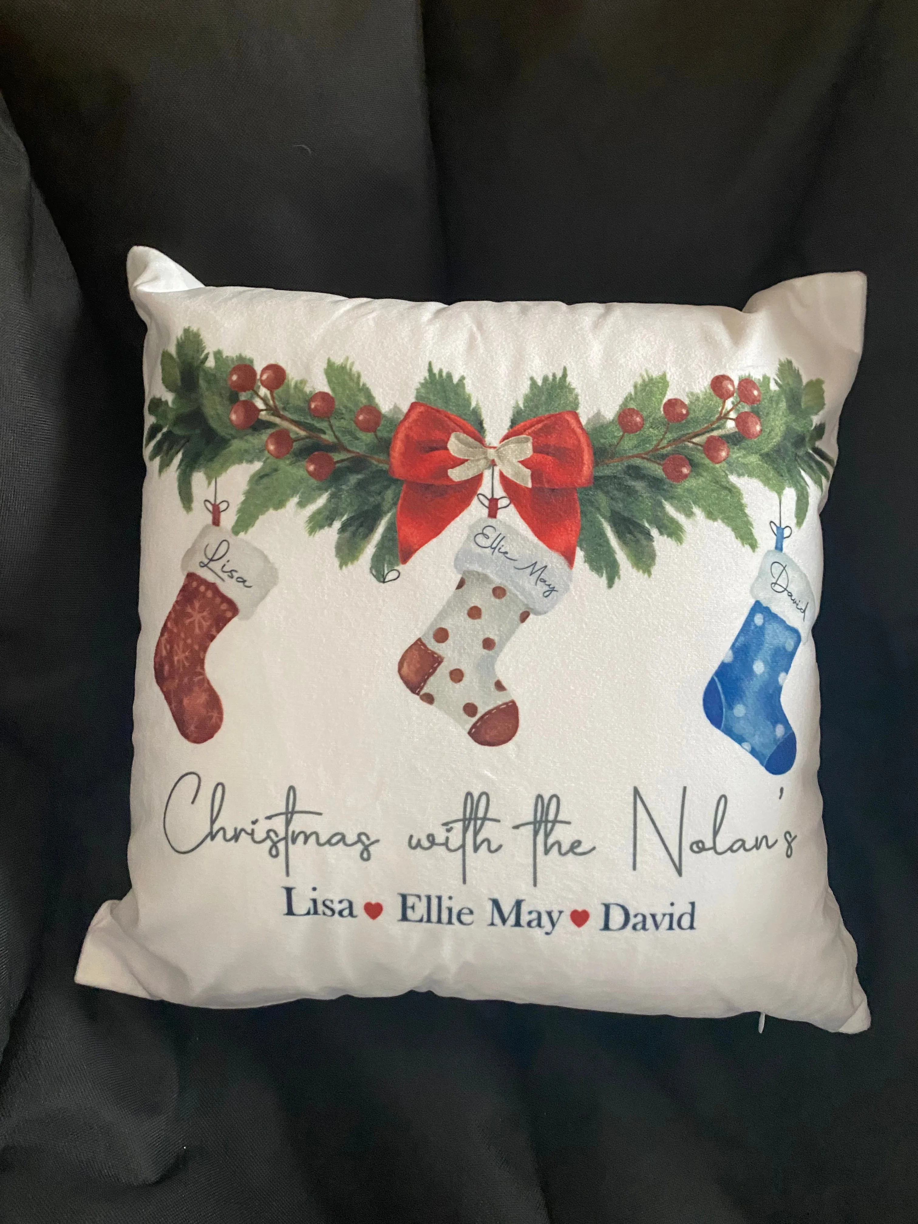 Family Christmas Stocking Garland Cushion