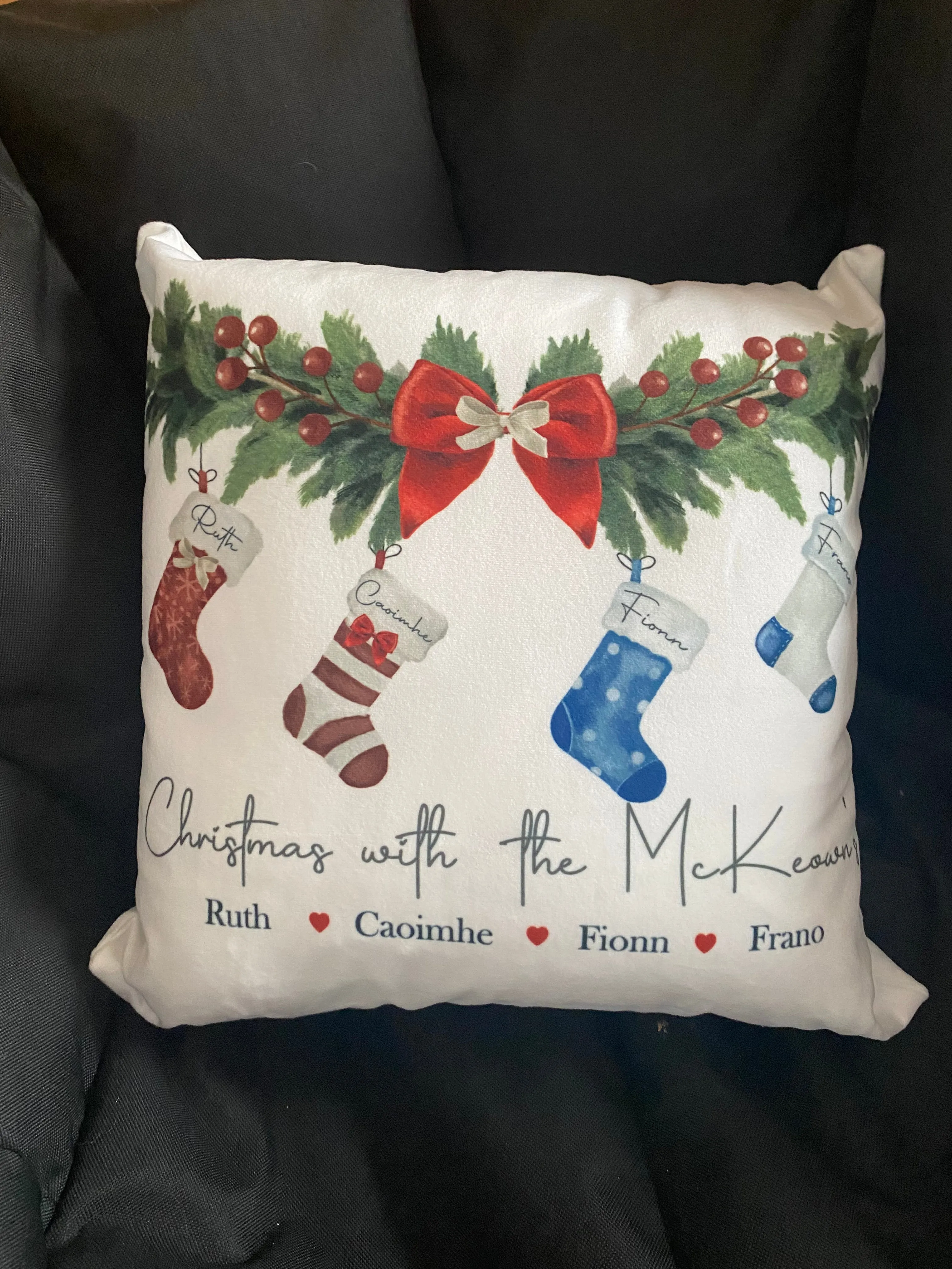 Family Christmas Stocking Garland Cushion