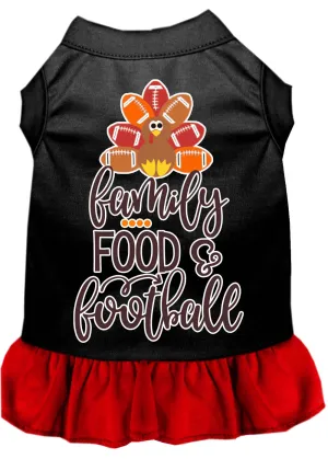 Family, Food, And Football Screen Print Dog Dress Black With Red Med