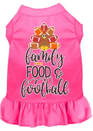 Family, Food, And Football Screen Print Dog Dress Bright Pink Med