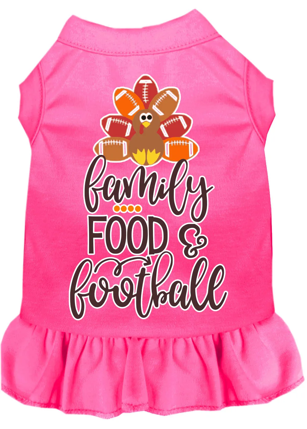 Family, Food, And Football Screen Print Dog Dress Bright Pink Sm