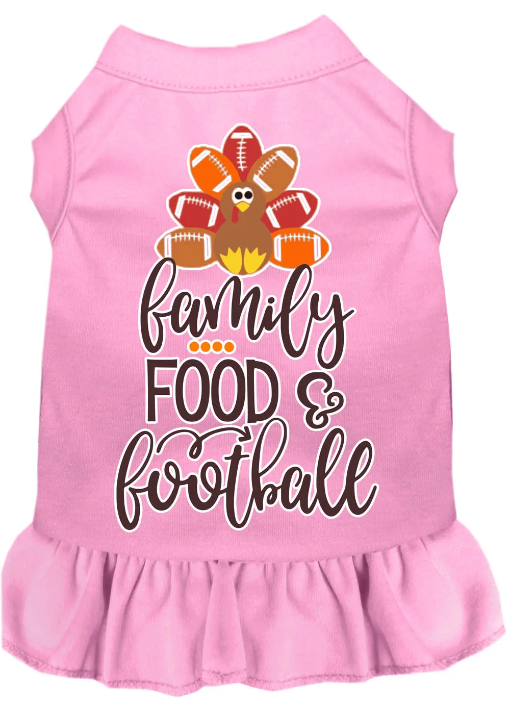 Family, Food, And Football Screen Print Dog Dress Light Pink Xs