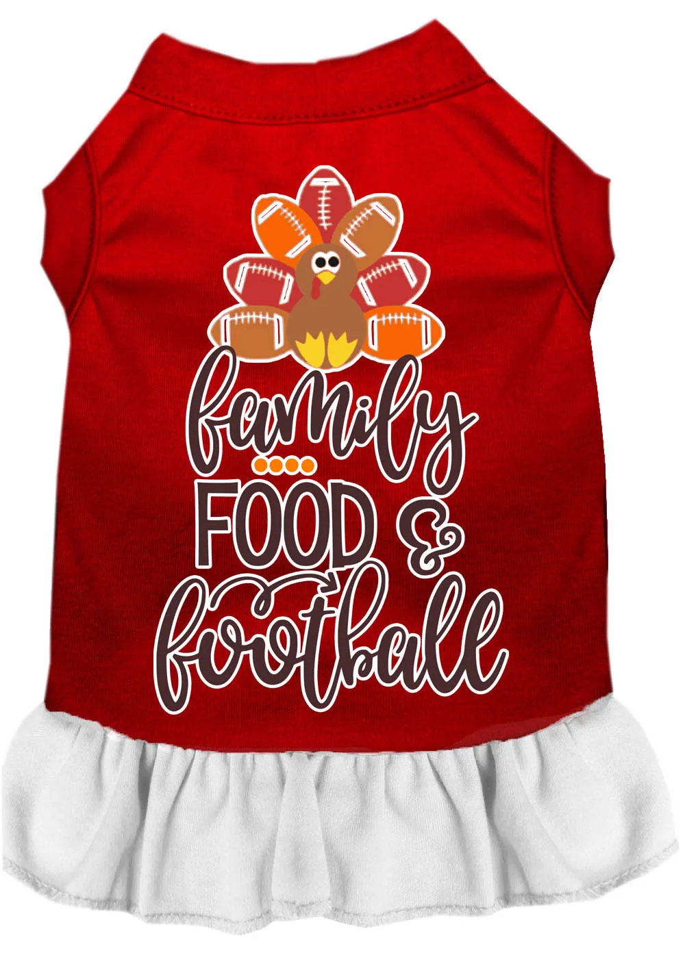 Family, Food, And Football Screen Print Dog Dress Red With White Lg