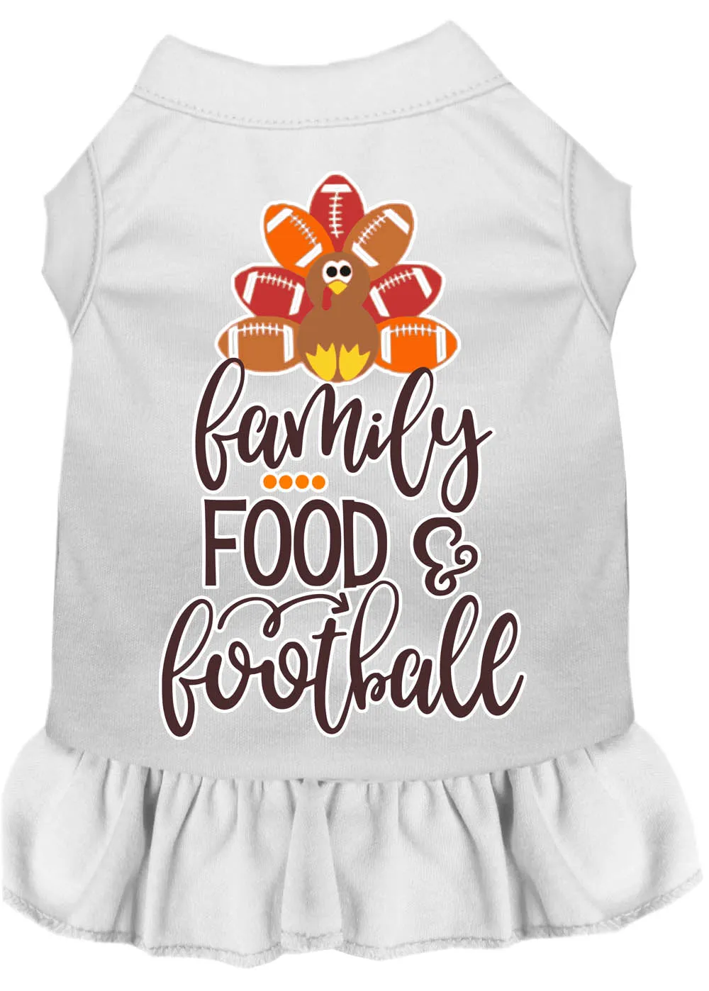 Family, Food, And Football Screen Print Dog Dress White Xl