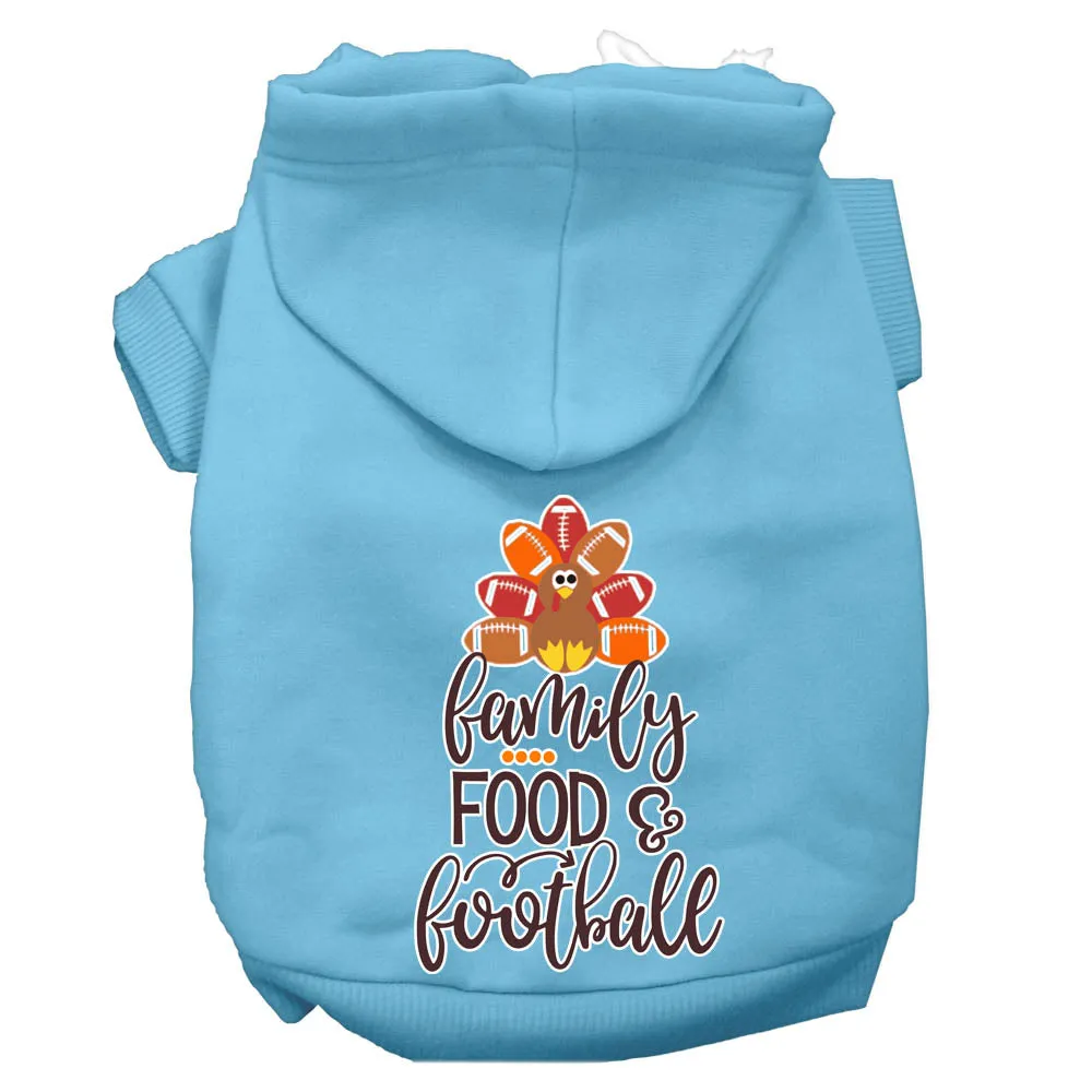 Family, Food, And Football Screen Print Dog Hoodie Baby Blue S