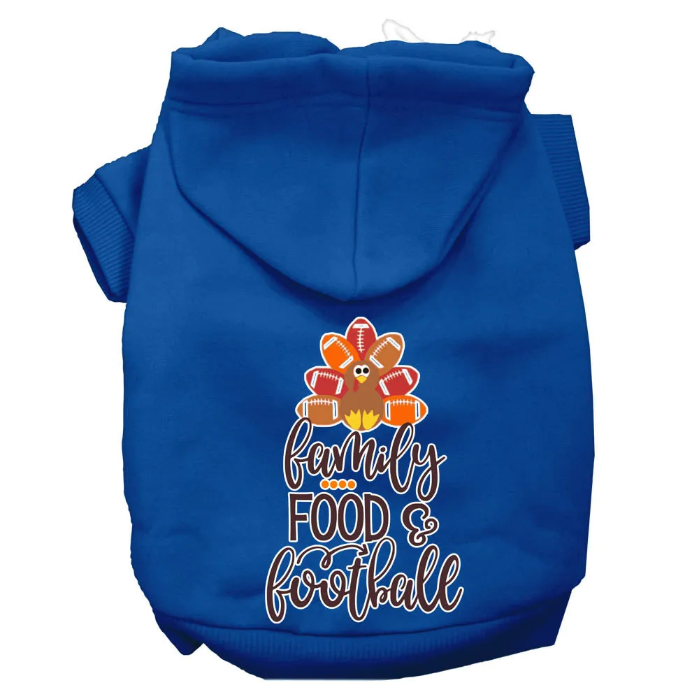 Family, Food, And Football Screen Print Dog Hoodie Blue Xl