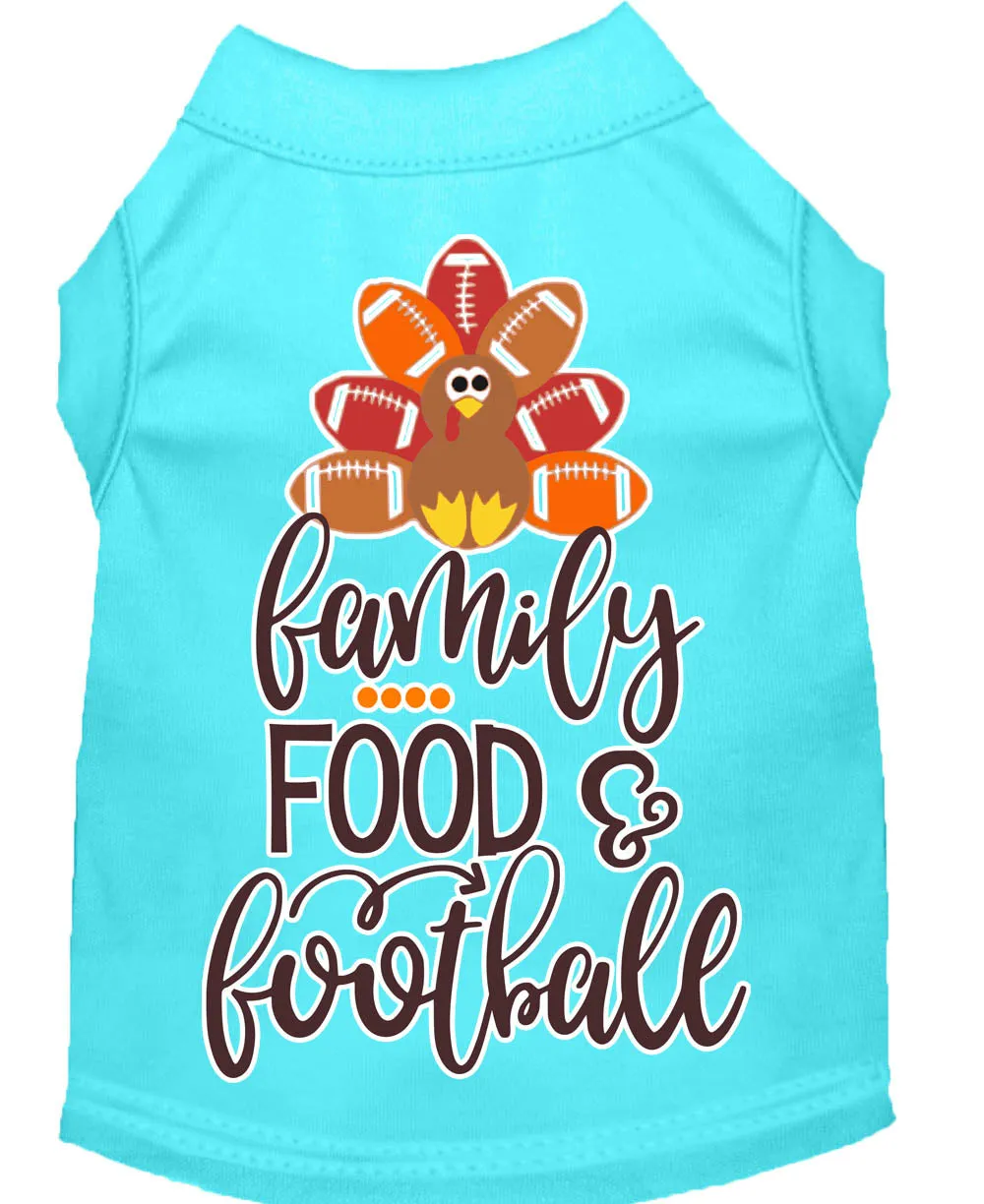 Family, Food, And Football Screen Print Dog Shirt Aqua Sm