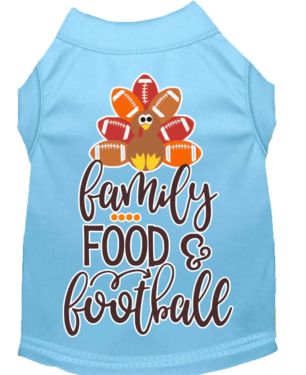 Family, Food, And Football Screen Print Dog Shirt Baby Blue Xl