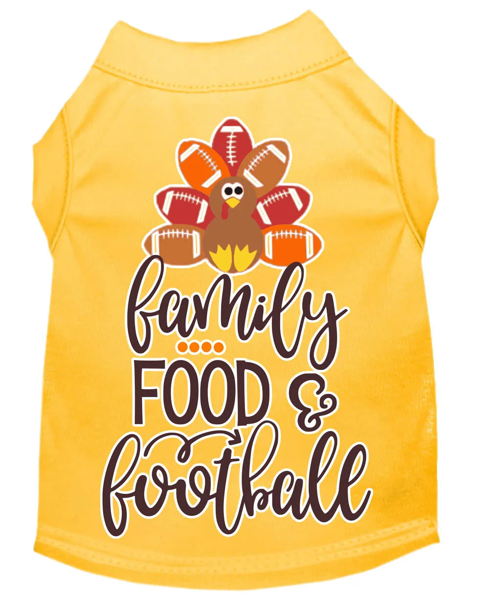 Family, Food, And Football Screen Print Dog Shirt Yellow Sm