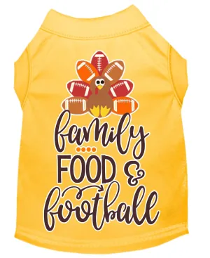 Family, Food, And Football Screen Print Dog Shirt Yellow Sm