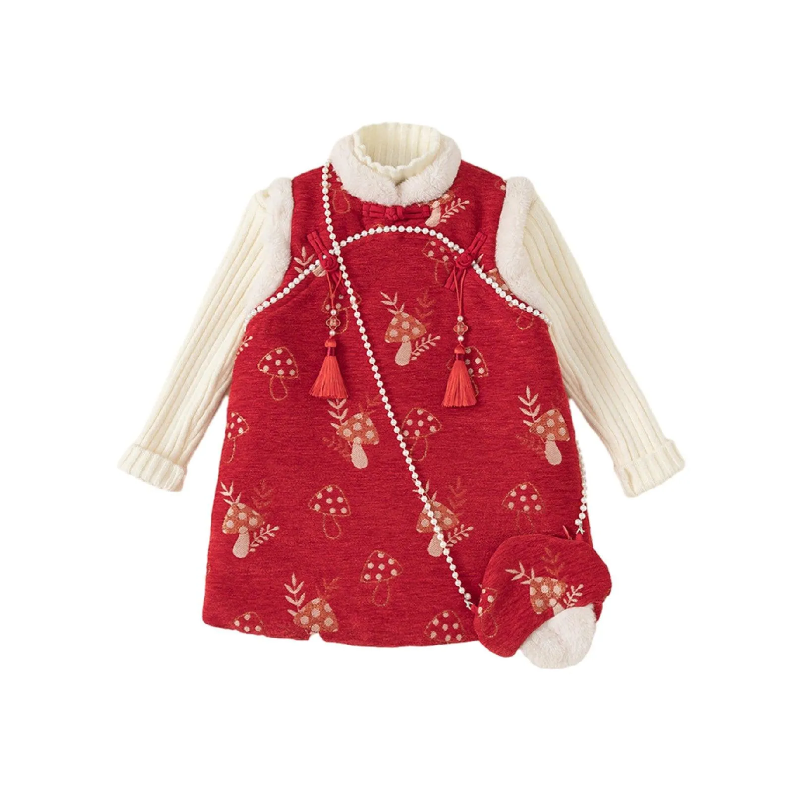 Girl's Red Cheongsam Dress Cotton Padded New-Year Dress