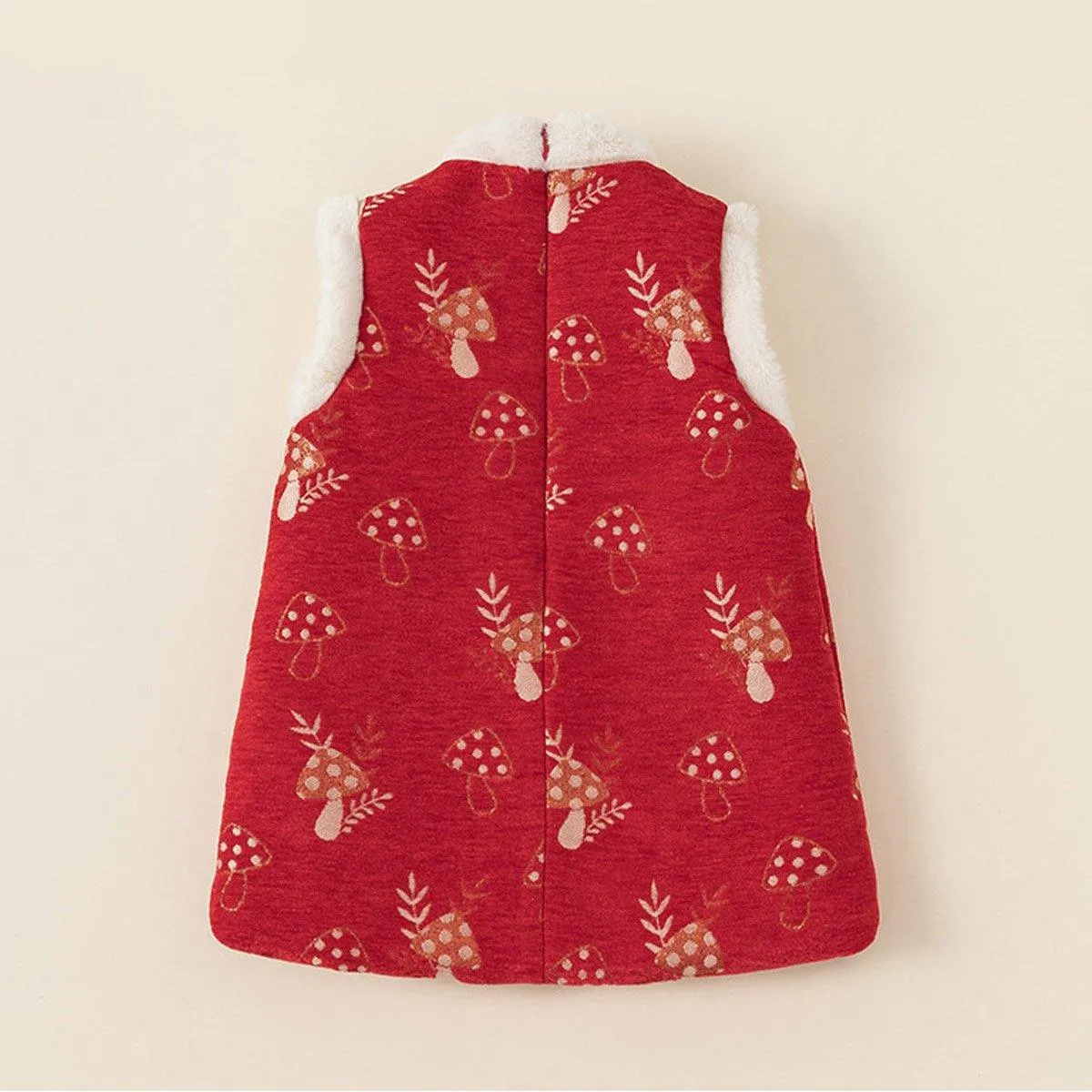 Girl's Red Cheongsam Dress Cotton Padded New-Year Dress