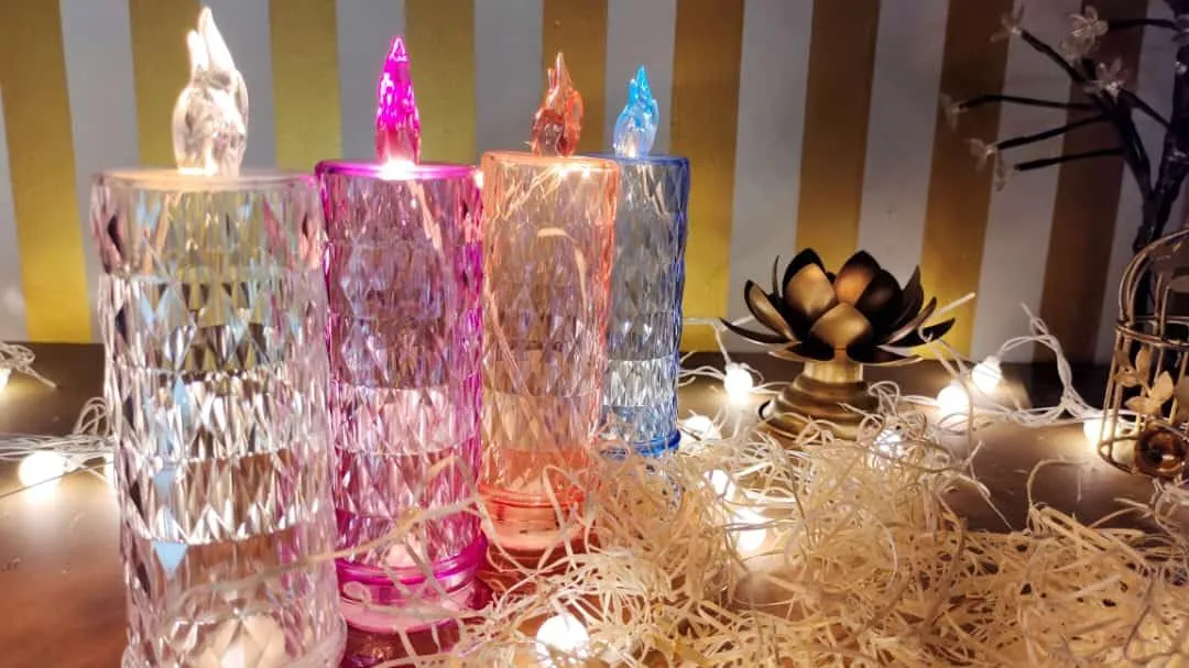 glitter star hubb 4 Pcs Flameless,Smokeless Decorative Candles Acrylic Led Tea Light Candle Perfect for Home, Christmas, Birthday, Diwali, Any Occasion Decoration (Transparent) Big Size with Stand