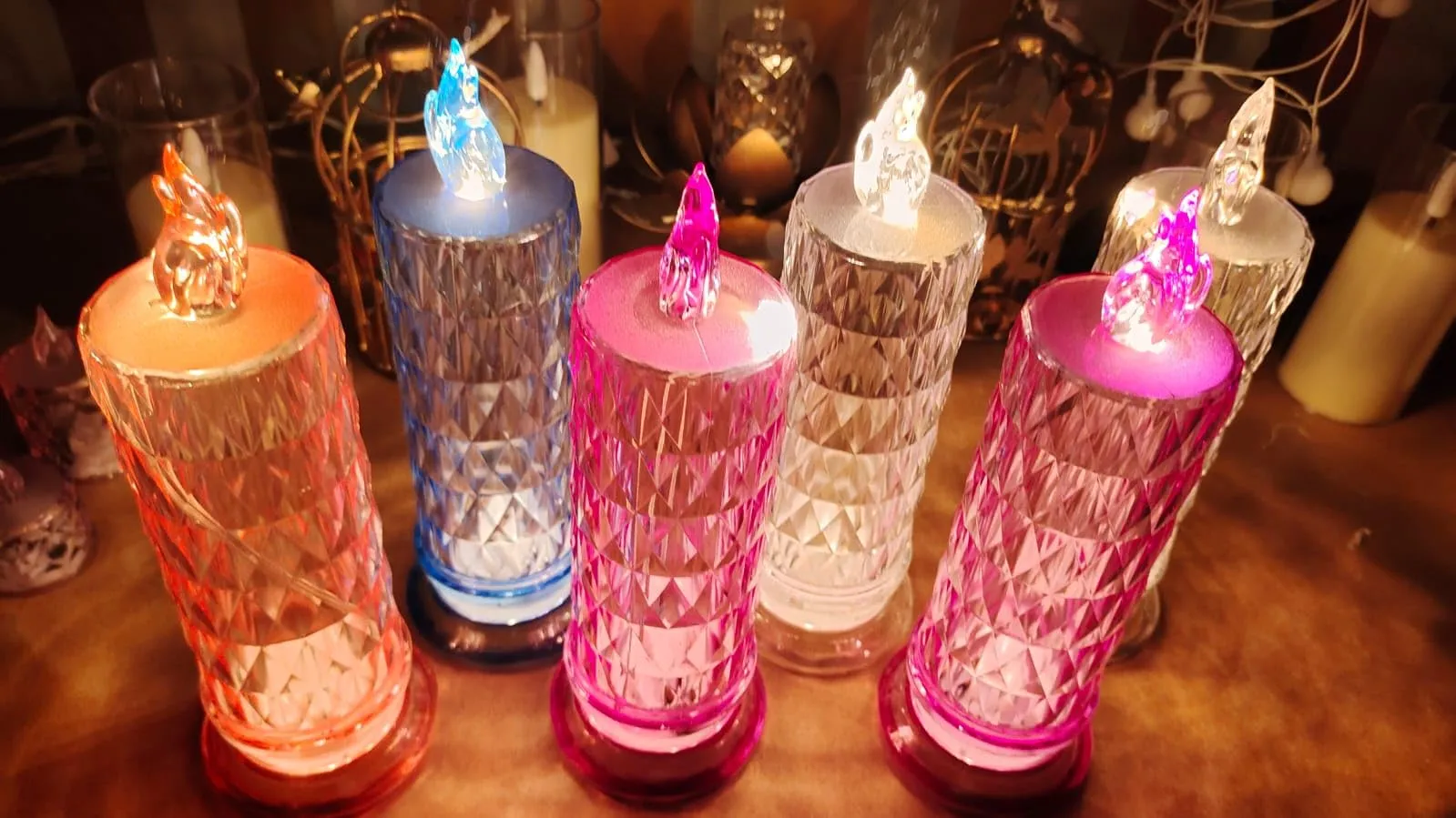 glitter star hubb 4 Pcs Flameless,Smokeless Decorative Candles Acrylic Led Tea Light Candle Perfect for Home, Christmas, Birthday, Diwali, Any Occasion Decoration (Transparent) Big Size with Stand