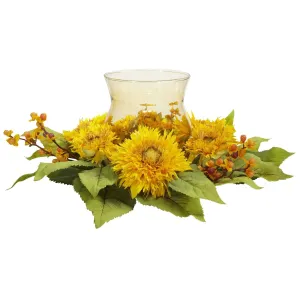 Golden Sunflower Candle Holder Silk Flower Arrangement