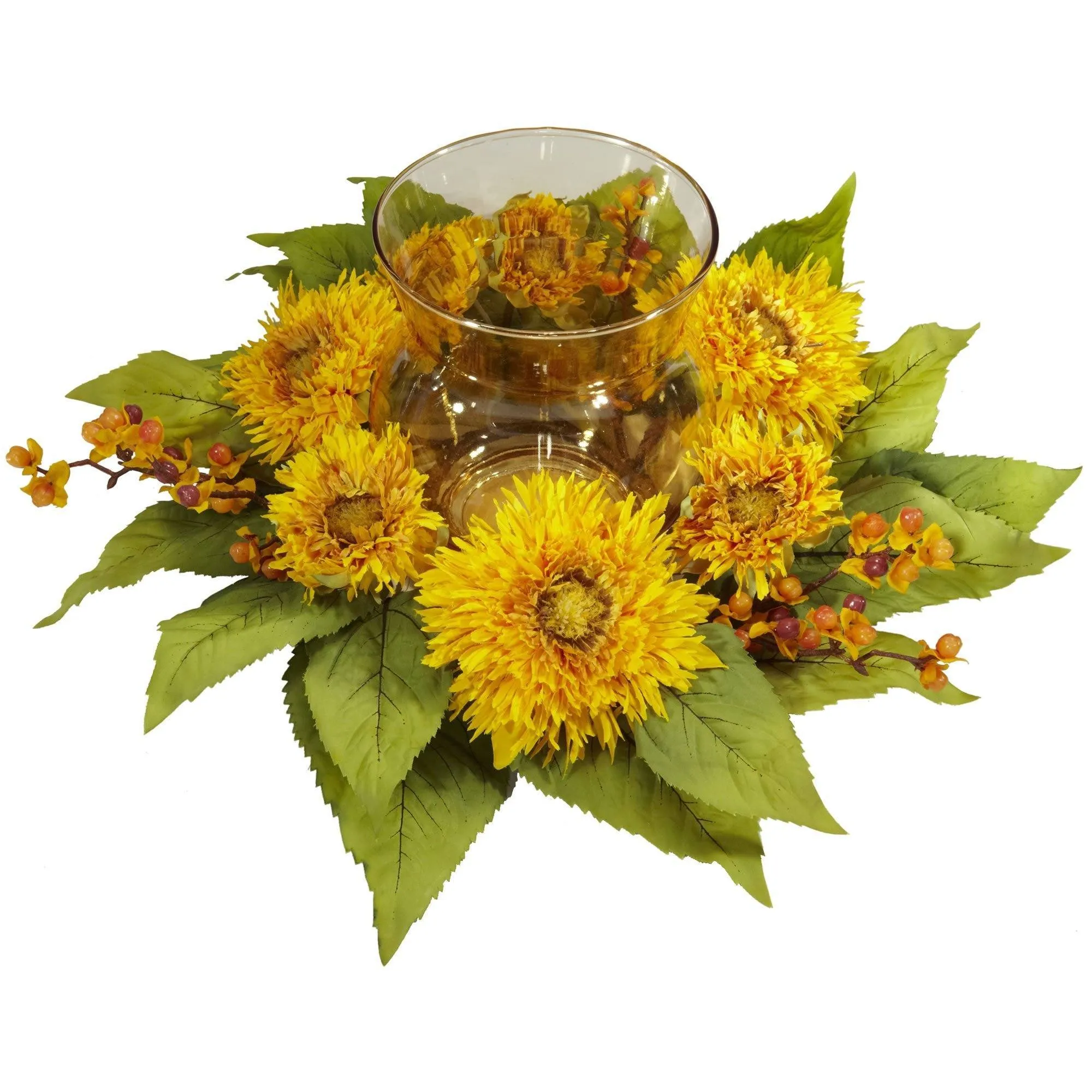 Golden Sunflower Candle Holder Silk Flower Arrangement