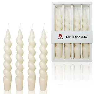 Handmade Spiral Taper Candles - Set of 4 Dripless Dinner Candles for Home Decoration, Weddings, and Parties - 7.5 Inches Twisted Candle Sticks (White)